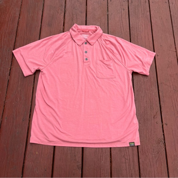 L.L. Bean Men’s Slightly Fitted Regular Large Salmon Color Button Collared Polo - Picture 4 of 7